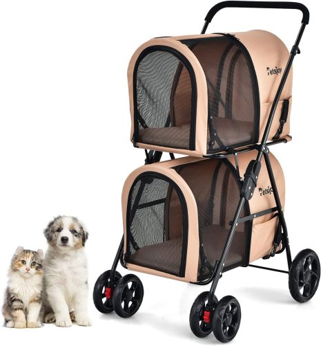 Cochecito Doble Para Mascotas Café PetsJoy, Sin Empaque, 22222200108954, 15