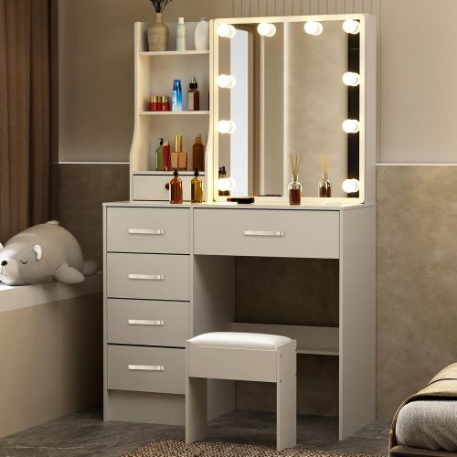 Tocador de Maquillaje Con Luz y Toma Corriente Blanco, Sin Empaque, ENVÍO LIMITADO POR PESO, 22222200113454, 15