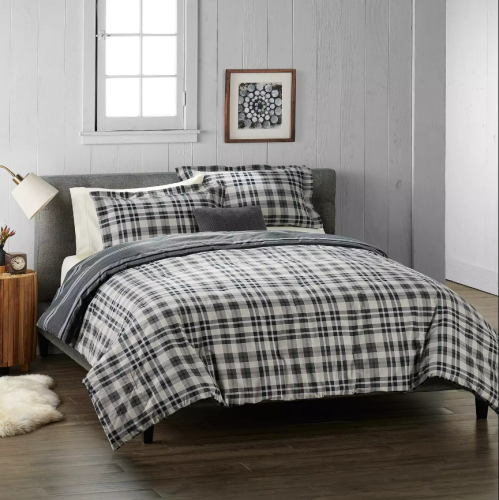 Juego de Edredón 4 Piezas Full/Queen Gray Black Plaid Cuddl Duds, Sin Caja Solo Empaque, EL EDREDÓN NO ES EL ORIGINAL VER FOTOS, 22222200116775, 15